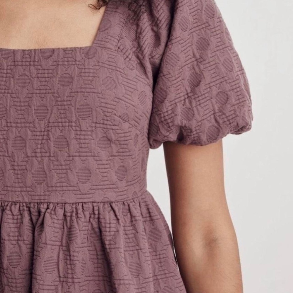 Madewell Floral Quilted Puff-Sleeve Mini Dress Dusty Rose Size Large NWT - Picture 11 of 12